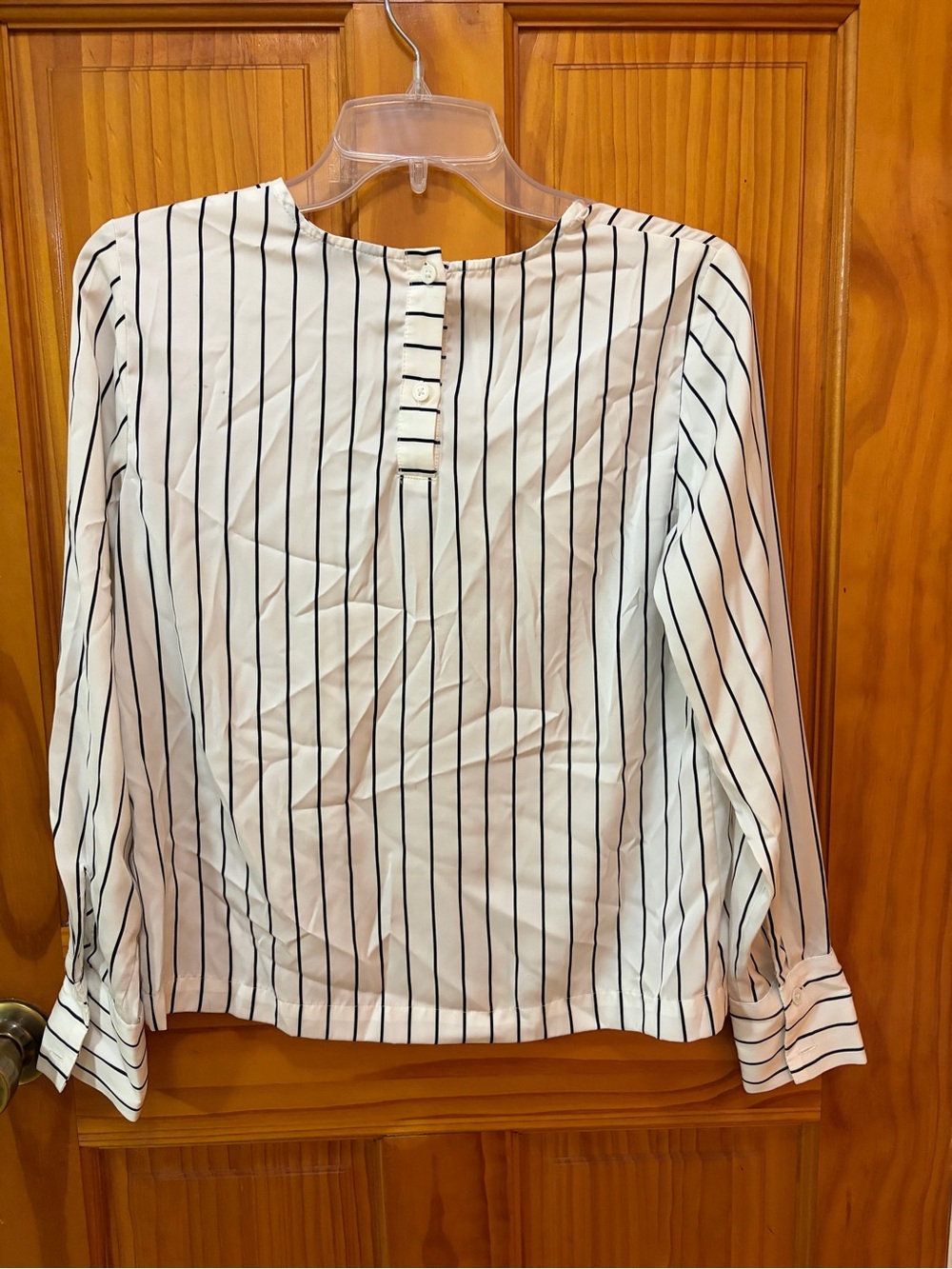 Banana Republic White Blouse with Black Vertical Stripes